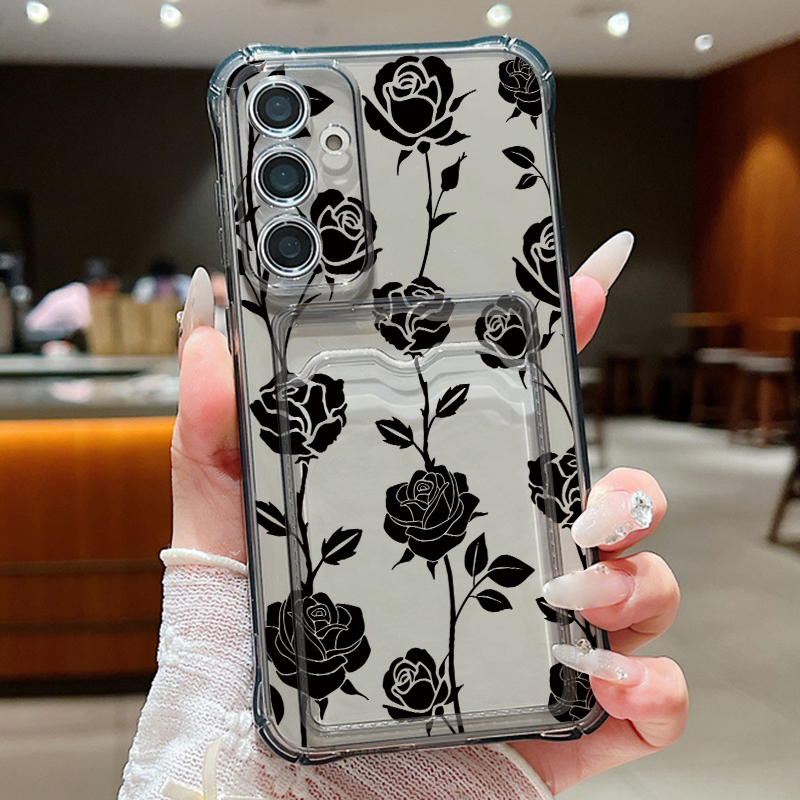 Black Rose Pattern Card Bag Wa - Wallets 评论和价格