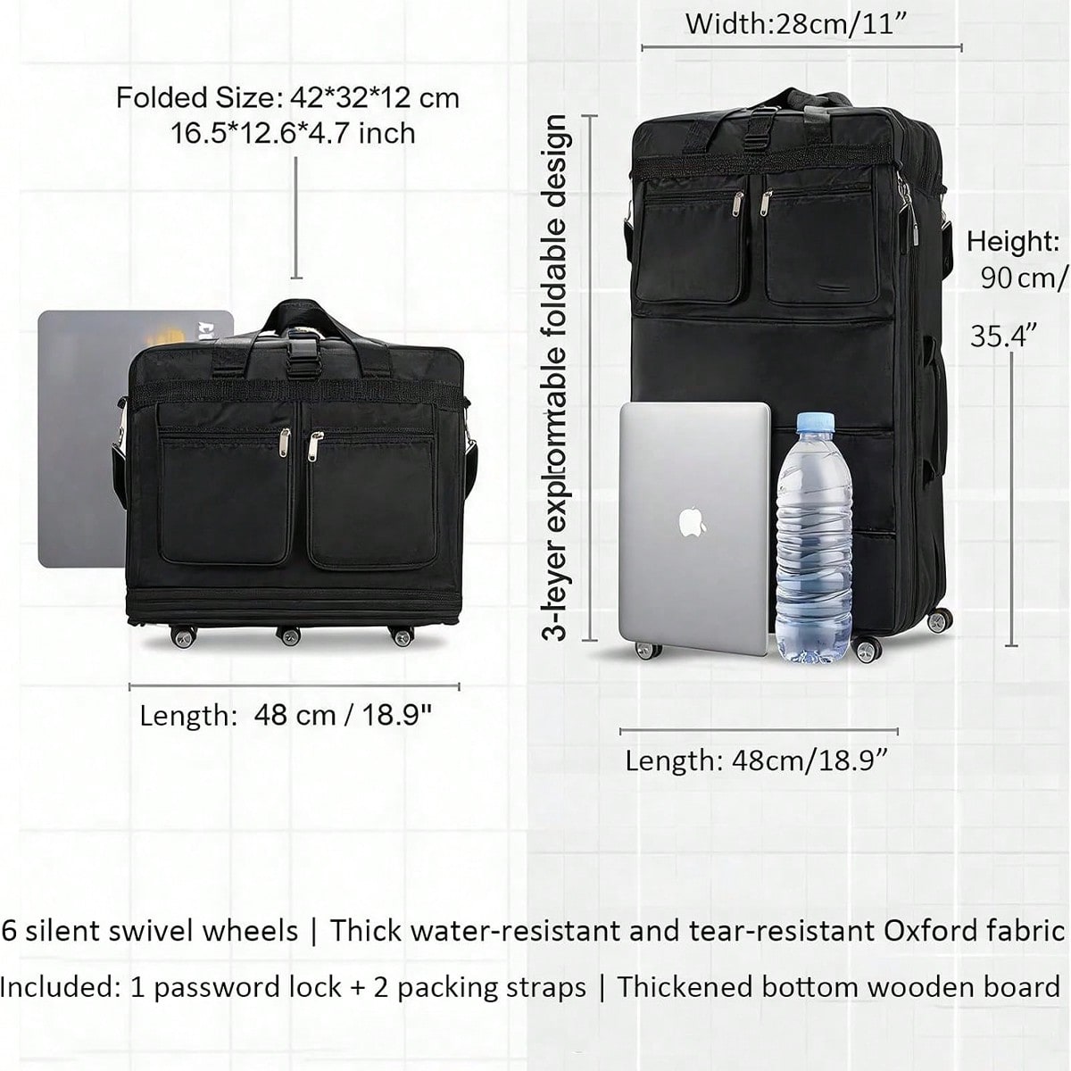 Black Rolling Travel Duffel Ba - Foldable Rolling Luggage Bag 评论和价格